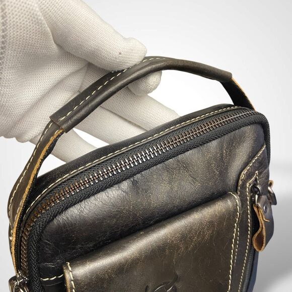 Bull Captain Men Crossbody Bag Distressed Brown Genuine Leather Adjustable Strap - Picture 5 of 8